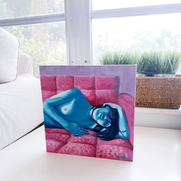 "Afterglow" Original Oil Painting on Cradled Wood Panel, Size 10" x 10" x 0.8" - Picture 6 of 6